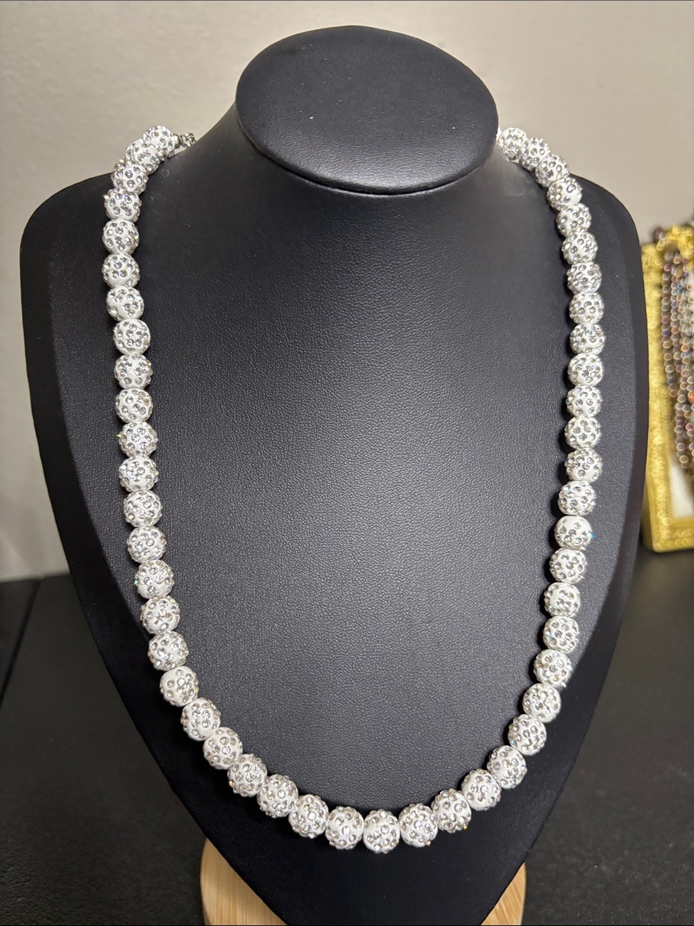 Sparkly Acrylic White Crystal Pavé Bead Necklace - Women Jewelry